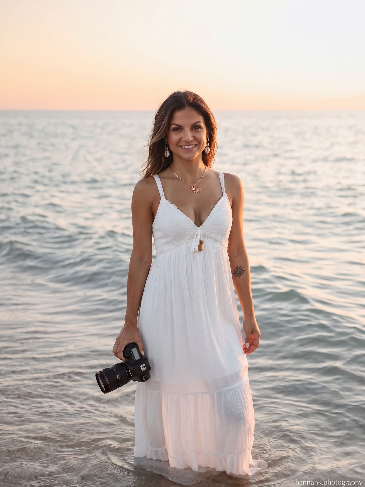 Hannah at work, sunset beach portrait